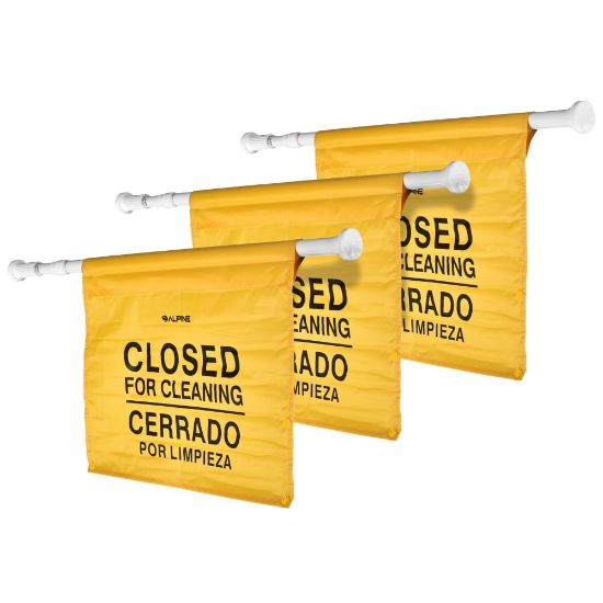 Picture of Alpine Safety Hanging Signs, Adjustable, 12-1/2in x 30-1/8in, Yellow, Pack Of 3 Signs