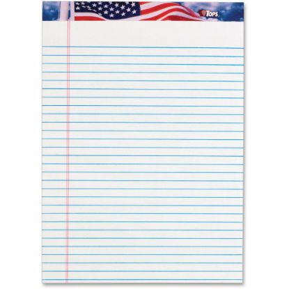 Picture of TOPS American Pride Legal Rule Writing Pad - 50 Sheets - Legal Ruled - 16 lb Basis Weight - 8 1/2in x 11 3/4in - 2.38in x 11.8in x 8.5in - White Paper - Ink Resistant, Smooth, Perforated, Acid-free - 12 / Pack