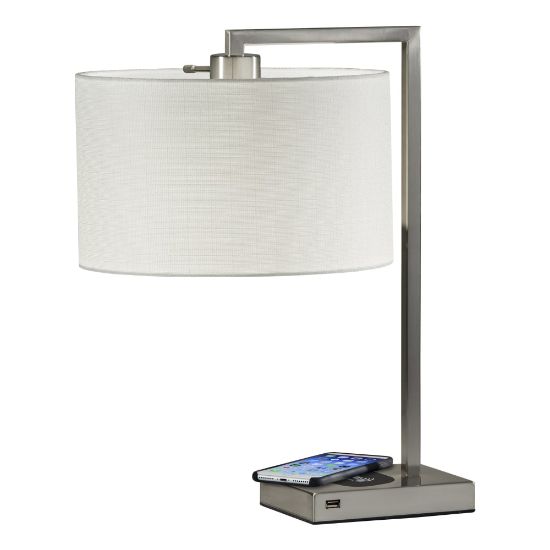 Picture of Adesso Austin AdessoCharge Table Lamp, 21-1/4inH, White Shade/Brushed Steel Base