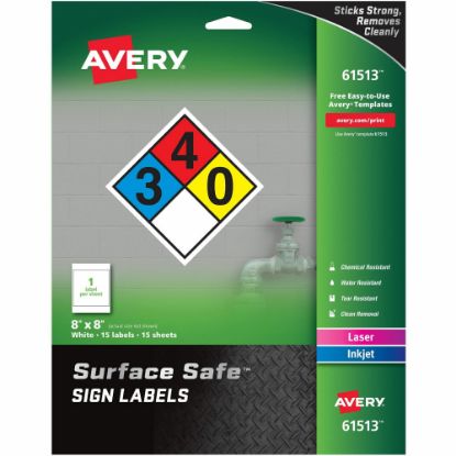 Picture of Avery Surface Safe Sign Labels, 8in x 8in, Square, Pack Of 15