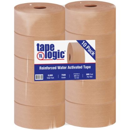 Picture of Tape Logic Reinforced Water-Activated Packing Tape, #7500, 3in Core, 3in x 200 Yd., Kraft, Case Of 10