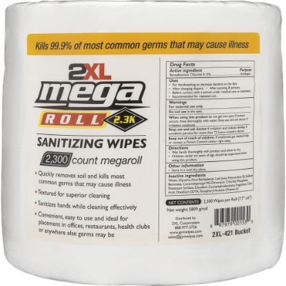 Picture of 2XL Mega Roll Sanitizing Wipes, 6in x 7-3/4in, Unscented, White, Roll Of 2,300 Wipes