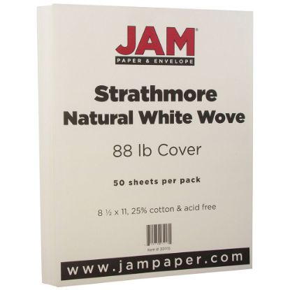 Picture of JAM Paper Card Stock, Strathmore Natural White Wove, Letter (8.5in x 11in), 88 Lb, Pack Of 50