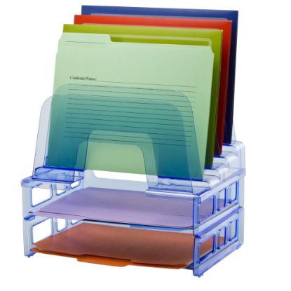 Picture of Officemate Blue Glacier Large Incline Sorter With Two Letter Trays, 4 1/4in x 13 3/8in x 9in, Blue