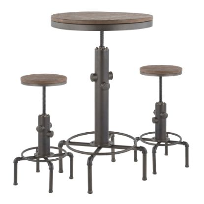 Picture of LumiSource Hydra Industrial Table With 2 Stools, Antique Metal/Brown Bamboo