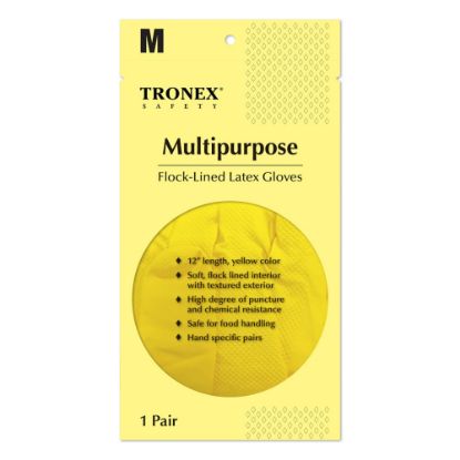 Picture of Tronex Flock-Lined Rubber Latex Multipurpose Gloves, Medium, Yellow, Pack Of 24