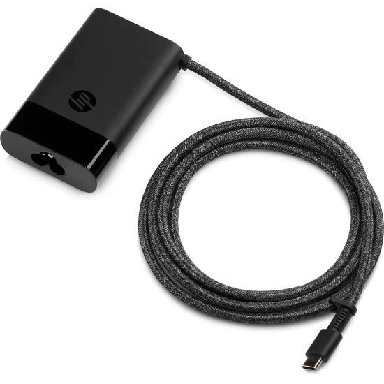 Picture of HP 65W USB-C Laptop Charger - 65 W - 120 V AC, 230 V AC Input - 5 V DC/8 A, 9 V DC, 12 V DC, 15 V DC, 20 V DC Output - Black