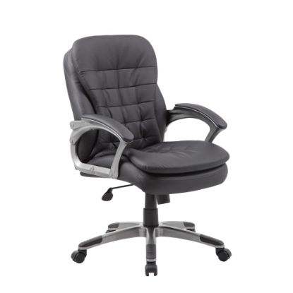 Picture of Boss Office Products Pillow-Top Vinyl Mid-Back Chair, Black/Silver