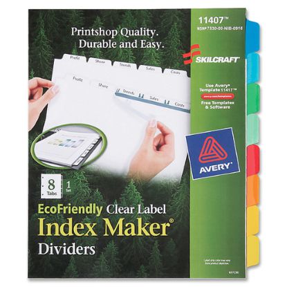 Picture of SKILCRAFT Index Maker Label Dividers, Clear, Set of 8.