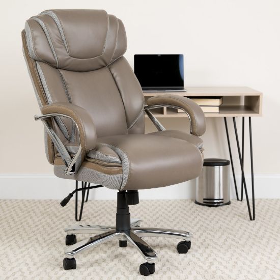 Picture of Flash Furniture Hercules LeatherSoft Faux Leather High-Back Big & Tall Ergonomic Office Chair, Taupe/Gray