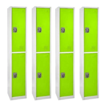 Picture of Alpine 2-Tier Steel Lockers, 72inH x 12inW x 12inD, Green, Set Of 4 Lockers