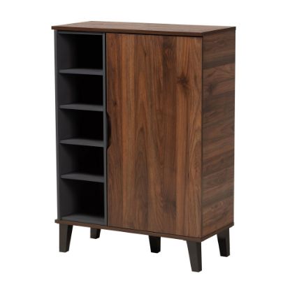 Picture of Baxton Studio Idina 2-Tone 1-Door Shoe Cabinet, Walnut/Gray/Dark Brown