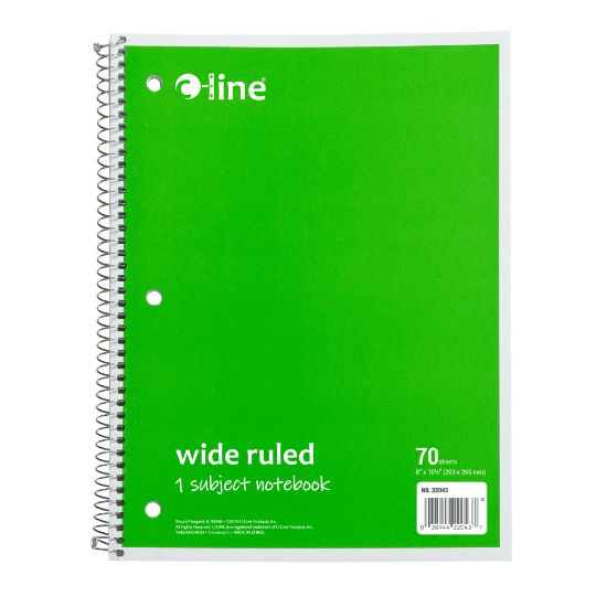 Picture of C-Line Wide Rule Spiral Notebooks, 8in x 10-1/2in, 1 Subject, 70 Sheets, Green, Case Of 24 Notebooks