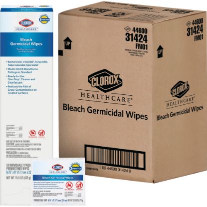 Picture of Clorox Healthcare Bleach Germicidal Wipes, 6-3/4in x 9in, White, 50 Sheets Per Box, Bundle Of 234 Boxes