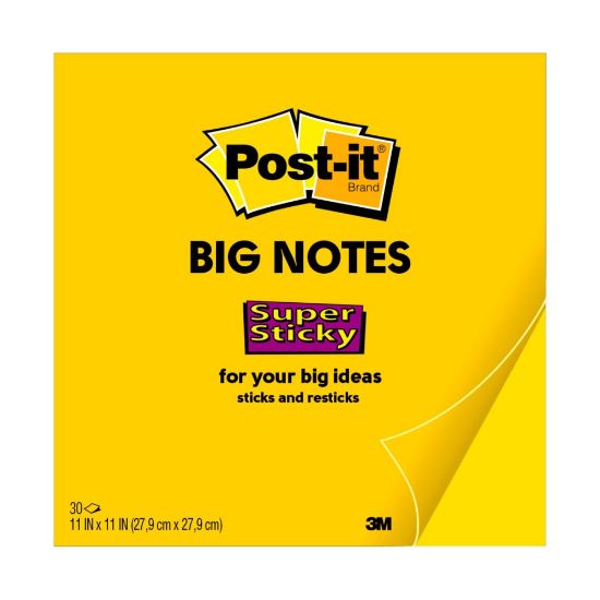 Picture of Post-it Super Sticky Big Notes, 11in x 11in, Bright Yellow, 30 Sheets Per Pad