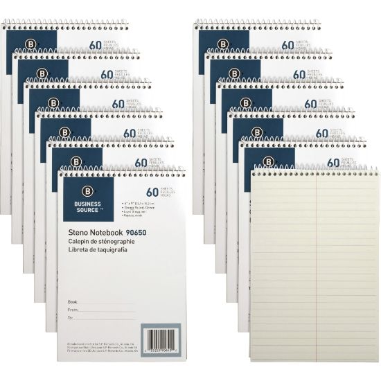 Picture of Business Source Steno Notebooks - 60 Sheets - Coilock - Gregg Ruled - 6in x 9in - Green Tint Paper - Stiff-back, Sturdy - 12 / Pack