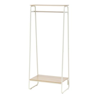 Picture of IRIS Metal Garment Rack With 2 Wooden Shelves, 59-1/2inH x 29-1/4inW x 15-3/4inD, White/Light Brown