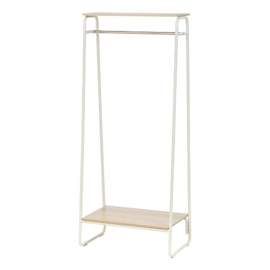 Picture of IRIS Metal Garment Rack With 2 Wooden Shelves, 59-1/2inH x 29-1/4inW x 15-3/4inD, White/Light Brown