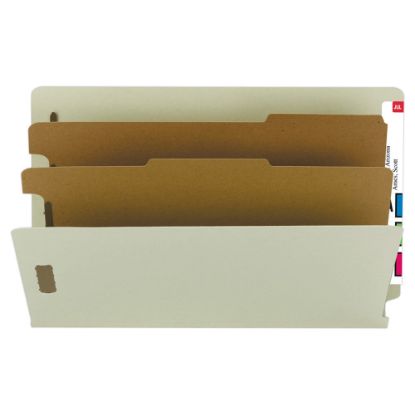 Picture of Smead End-Tab Classification Folders, 2 Dividers, 6 Partitions, Straight Cut, Legal Size, 100% Recycled, Gray/Green, Box Of 10