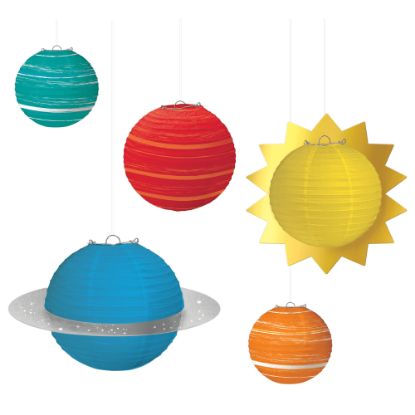 Picture of Amscan Blast Off Birthday Paper Lanterns, Multicolor, Pack Of 5 Lanterns