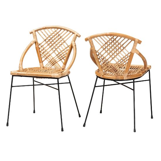 Picture of bali & pari Pro Modern Bohemian Dining Chairs, Natural Brown/Black, Set Of 2 Chairs