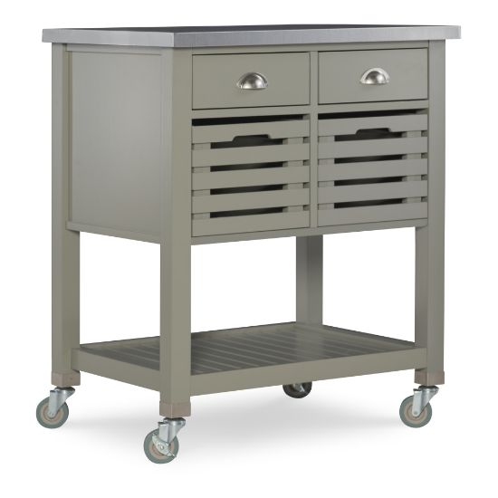 Picture of Linon Sherwood Kitchen Cart, 36-1/4inH x 30inW x 22inD, Gray/Stainless Steel