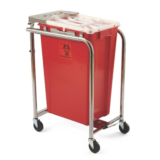 Picture of Medline Rolling Foot Pedal Cart, For 18-Gallon Sharps Containers, 31inH x 15inW x 21inD, Chrome