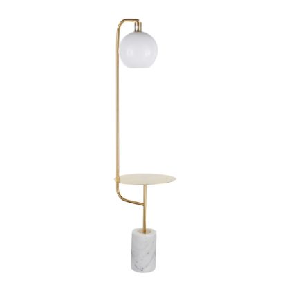 Picture of LumiSource Symbol LED Floor Lamp With Side Table, 66-1/2inH, White Shade/Gold And White Marble Base