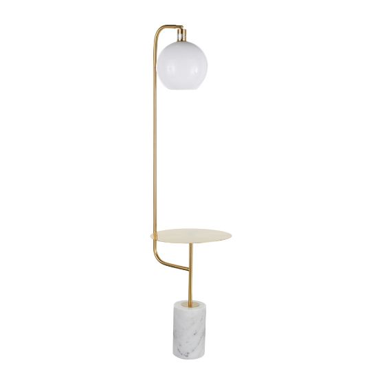 Picture of LumiSource Symbol LED Floor Lamp With Side Table, 66-1/2inH, White Shade/Gold And White Marble Base