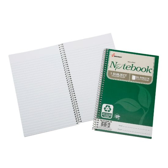 Picture of SKILCRAFT Spiral Notebook, 6in x 9-1/2in, 1 Subject, College Rule, 80 Sheets, 100% Recycled, Green, Pack of 3