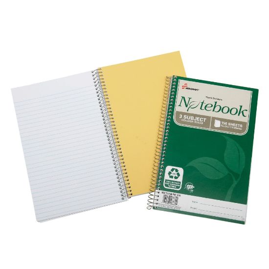 Picture of SKILCRAFT Spiral Notebook, 6in x 9-1/2in, 3 Subject, College Rule, 150 Sheets, 100% Recycled, Green, Pack of 3