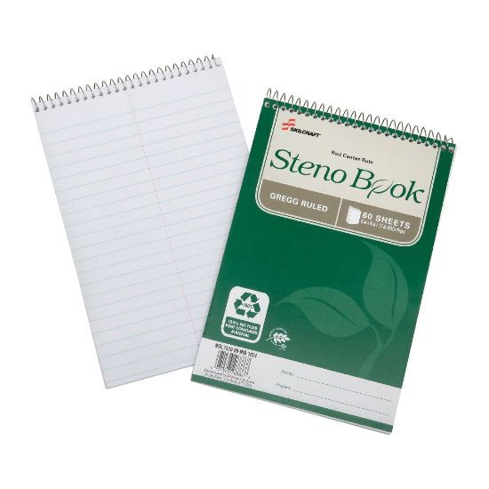 Picture of SKILCRAFT 100% Recycled Steno Books, 6in x 9in, Gregg Ruled, 60 Sheets, Green, Pack Of 6 (AbilityOne 7530-01-600-2029)