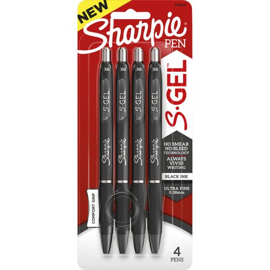 Picture of Sharpie S-Gel Pens, Ultra-Fine Point, 0.38 mm, Black Barrel, Black Ink, Pack Of 4 Pens