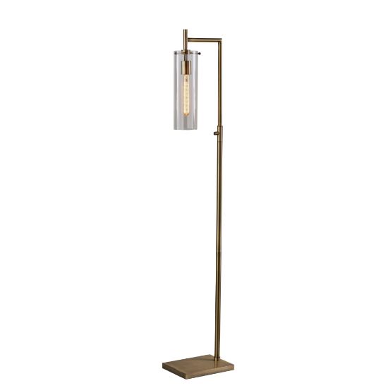 Picture of Adesso Dalton 1-Light Floor Lamp, 62inH, Clear Shade/Antique Brass Base