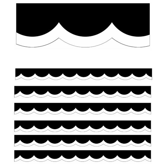 Picture of Carson Dellosa Education Scalloped Border, Schoolgirl Style Black, White & Stylish Brights White & Black Wavy Line, 39ft Per Pack, Set Of 6 Packs