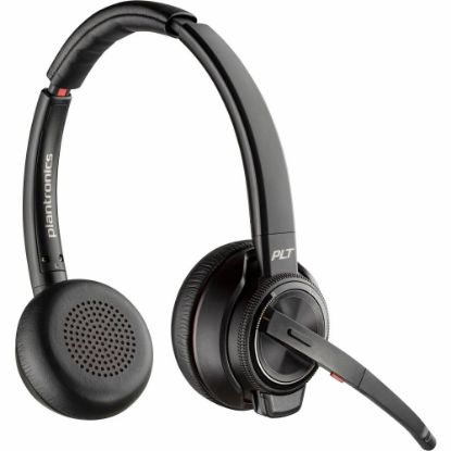 Picture of Poly Savi 8220 UC DECT USB-A Headset - Stereo - True Wireless - Bluetooth/DECT - 450 ft - 20 Hz - 20 kHz - On-ear - Binaural - Open - Omni-directional, Noise Cancelling Microphone - Noise Canceling - Black