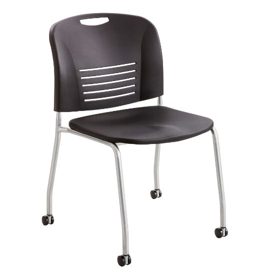 Picture of Safco Vy Plastic Seat, Plastic Back Stacking Chair, 17in Seat Width, Black Seat/Silver Frame, Quantity: 2