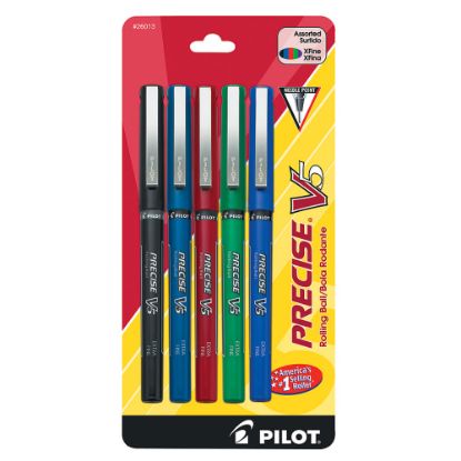 Picture of Pilot Precise V5 Liquid Ink Rollerball Pens, Extra Fine Point, 0.5 mm, Assorted Barrels, Assorted Ink Colors, Pack Of 5