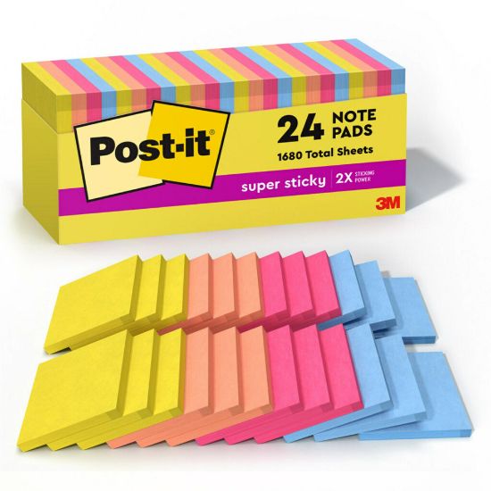 Picture of Post-it Super Sticky Notes, 3 in x 3 in, 24 Pads, 70 Sheets/Pad, 2x the Sticking Power, Summer Joy Collection