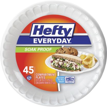 Picture of Hefty 3-Compartment Soak Proof Plates - Disposable - White - 45 / Pack