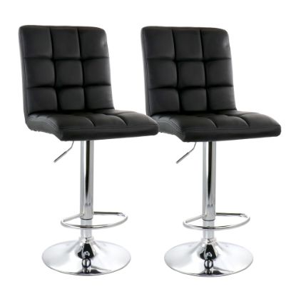 Picture of Elama Square Tufted Faux Leather Adjustable Bar Stools, Black/Chrome, Set Of 2 Stools