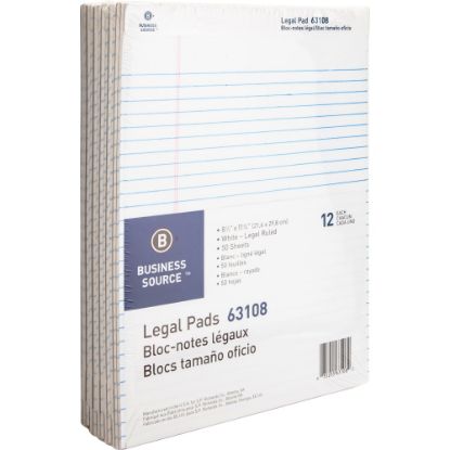 Picture of Business Source Micro-Perforated Legal Ruled Pads - 50 Sheets - 0.34in Ruled - 16 lb Basis Weight - 8 1/2in x 11 3/4in - White Paper - Micro Perforated, Easy Tear, Sturdy Back - 1 Dozen