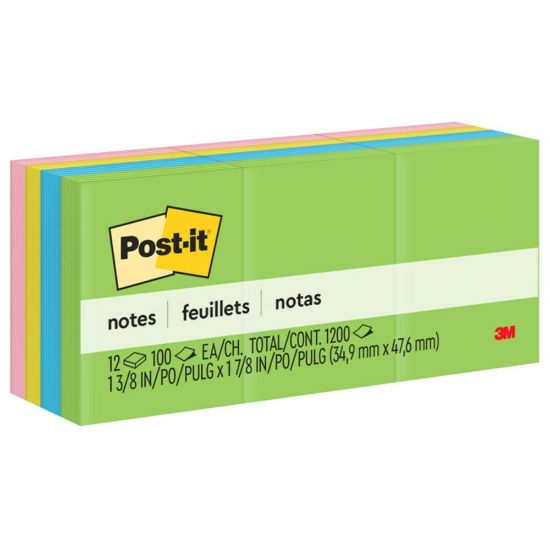 Picture of Post-it Notes, 1 3/8 in x 1 7/8 in, 12 Pads, 100 Sheets/Pad, Clean Removal, Floral Fantasy Collection