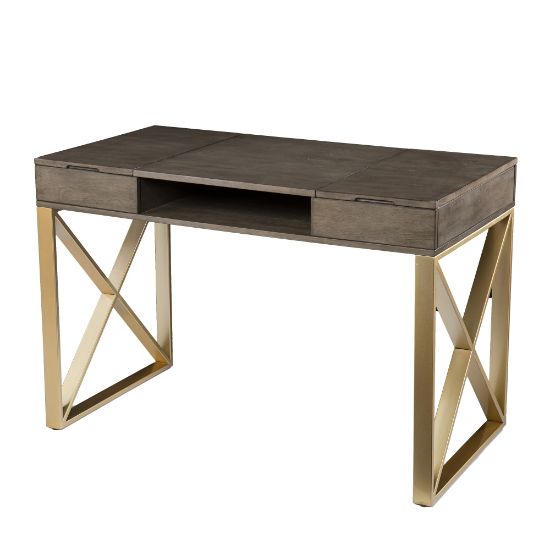 Picture of SEI Furniture Bardmont 45inW 2-Tone Writing Desk With Storage, Gray/Gold