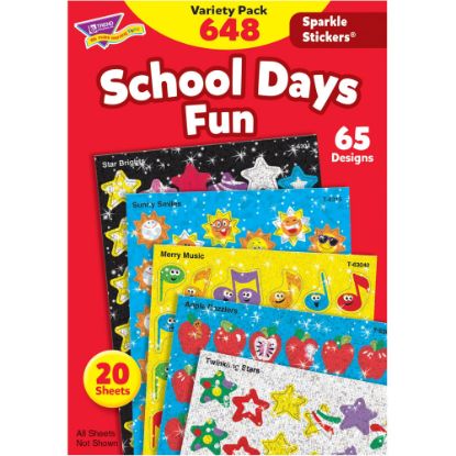 Picture of Trend Sparkle Stickers School Days Fun Stickers - Fun Theme/Subject (Apple Dazzlers, Twinkling Stars, Merry Music, Brilliant Birthday, Sunny Smile, Star Bright) Shape - Multicolor - 648 / Pack