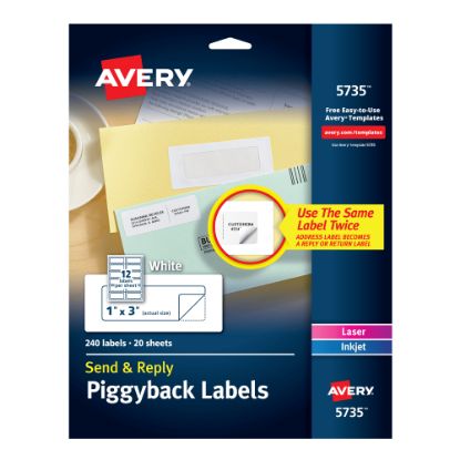 Picture of Avery Send & Reply Piggyback Labels 5735, AVE5735, 1in x 3in, White, Pack of 240