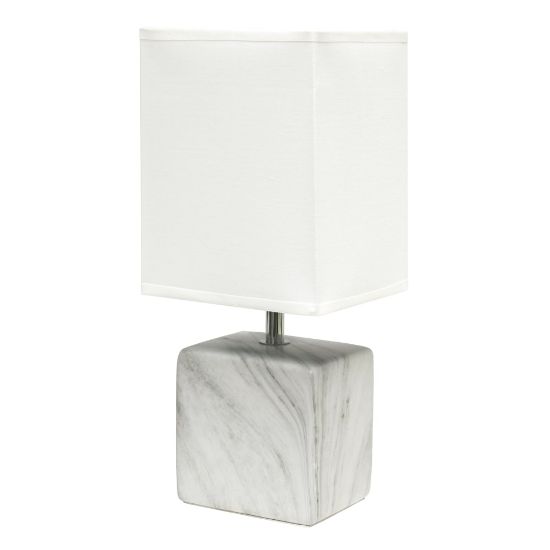 Picture of Simple Designs Petite Marbled Ceramic Table Lamp, 11-13/16inH, White Base/White Shade