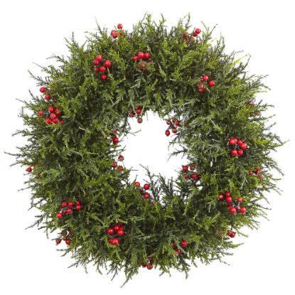 Picture of Nearly Natural Cedar Berry Wreath, 20in x 4in, Green