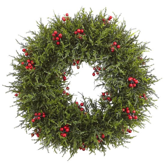 Picture of Nearly Natural Cedar Berry Wreath, 20in x 4in, Green