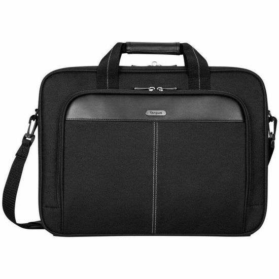 Picture of Targus Classic Slim TCT027US Carrying Case (Briefcase) for 15in to 16in Notebook - Black - TAA Compliant - Shock Absorbing, Wear Resistant, Tear Resistant - Polyester, Polyurethane Body - Trolley Strap, Handle, Shoulder Strap